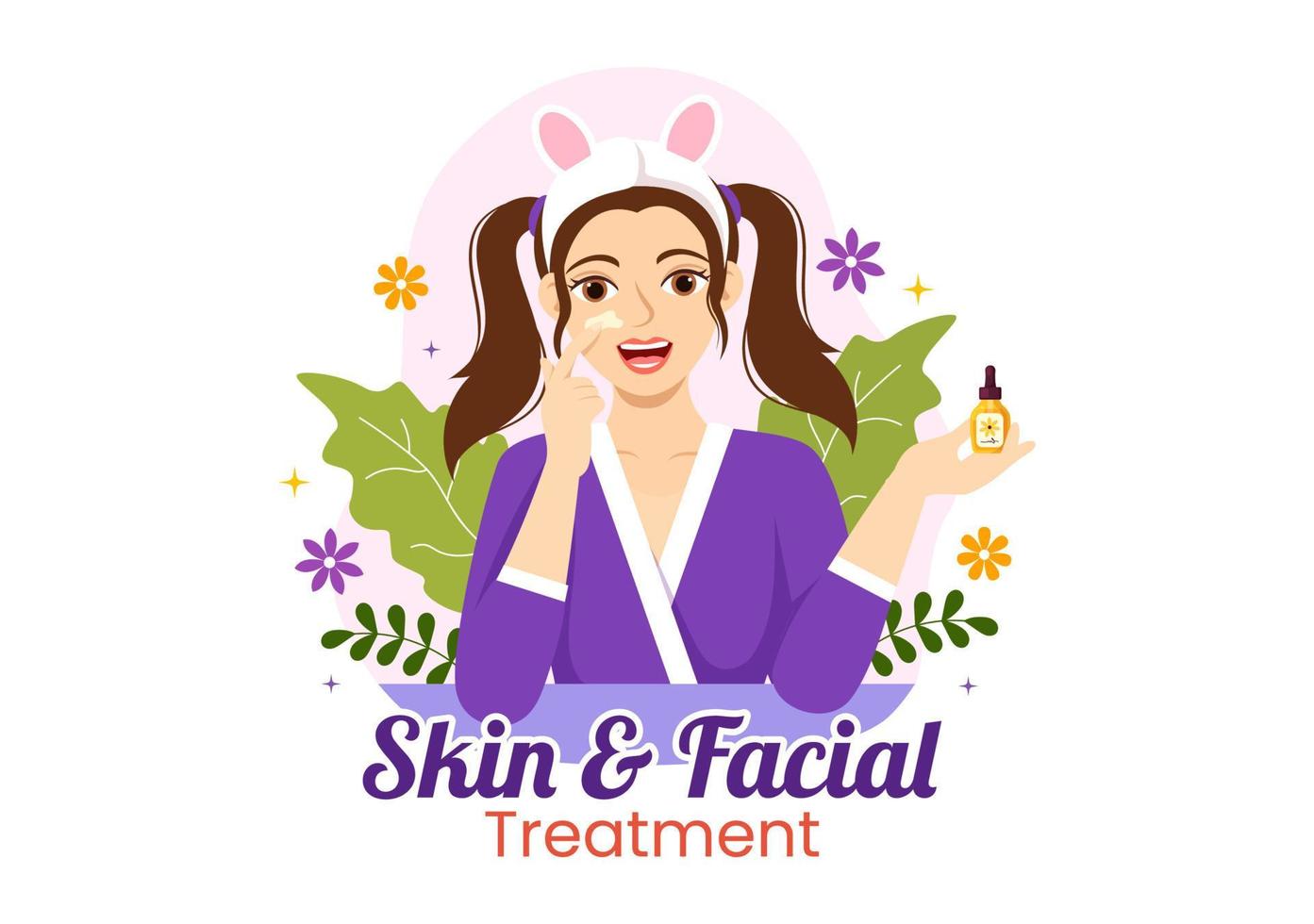 Facial and Skin Treatment Illustration with Women Skin Care, Anti Age Procedure, Massage or SPA Wellness in Flat Cartoon Hand Drawn Templates vector