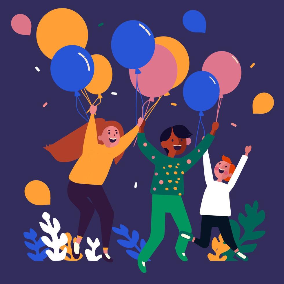 Happy Children with Balloons Vector Illustration. EPS10