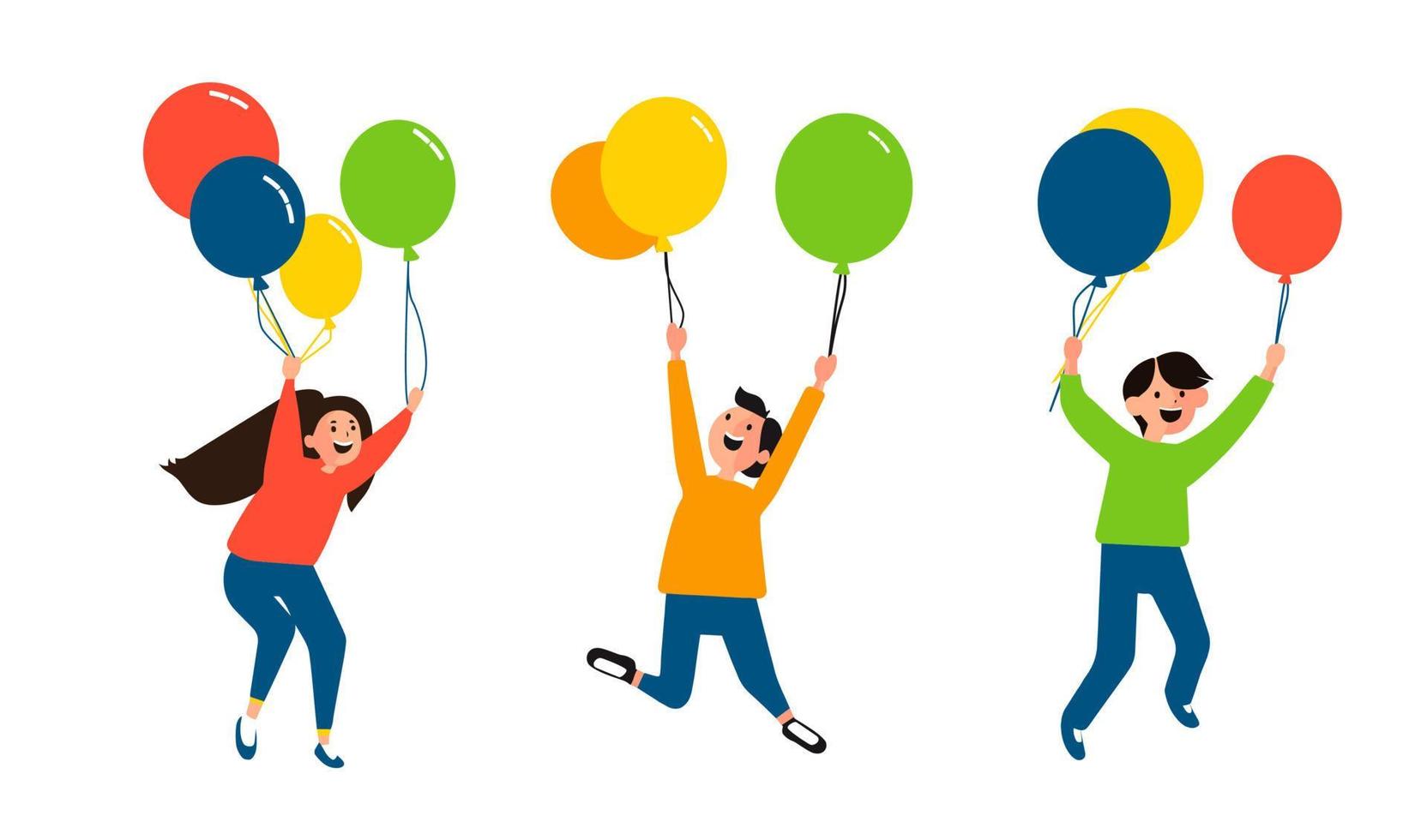 contento niños con globos vector ilustración. eps10