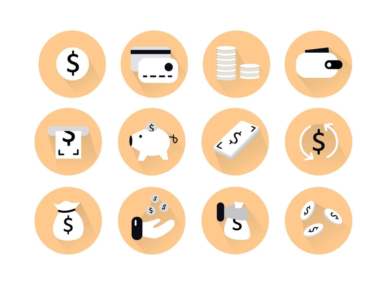 A set of money icons. Elements in the set Money, wallet, piggy bank, coins, bag of money, credit cards vector