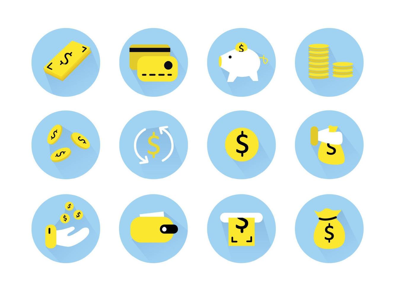 A set of money icons. Elements in the set Money, wallet, piggy bank, coins, bag of money, credit cards vector