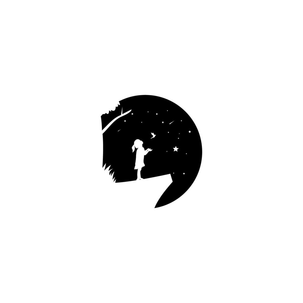 vector logo of a girl playing with a bird, isolated white background