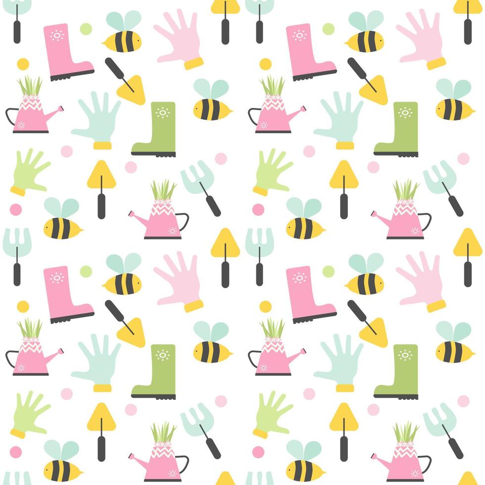 Gardening elements seamless pattern on white background. vector