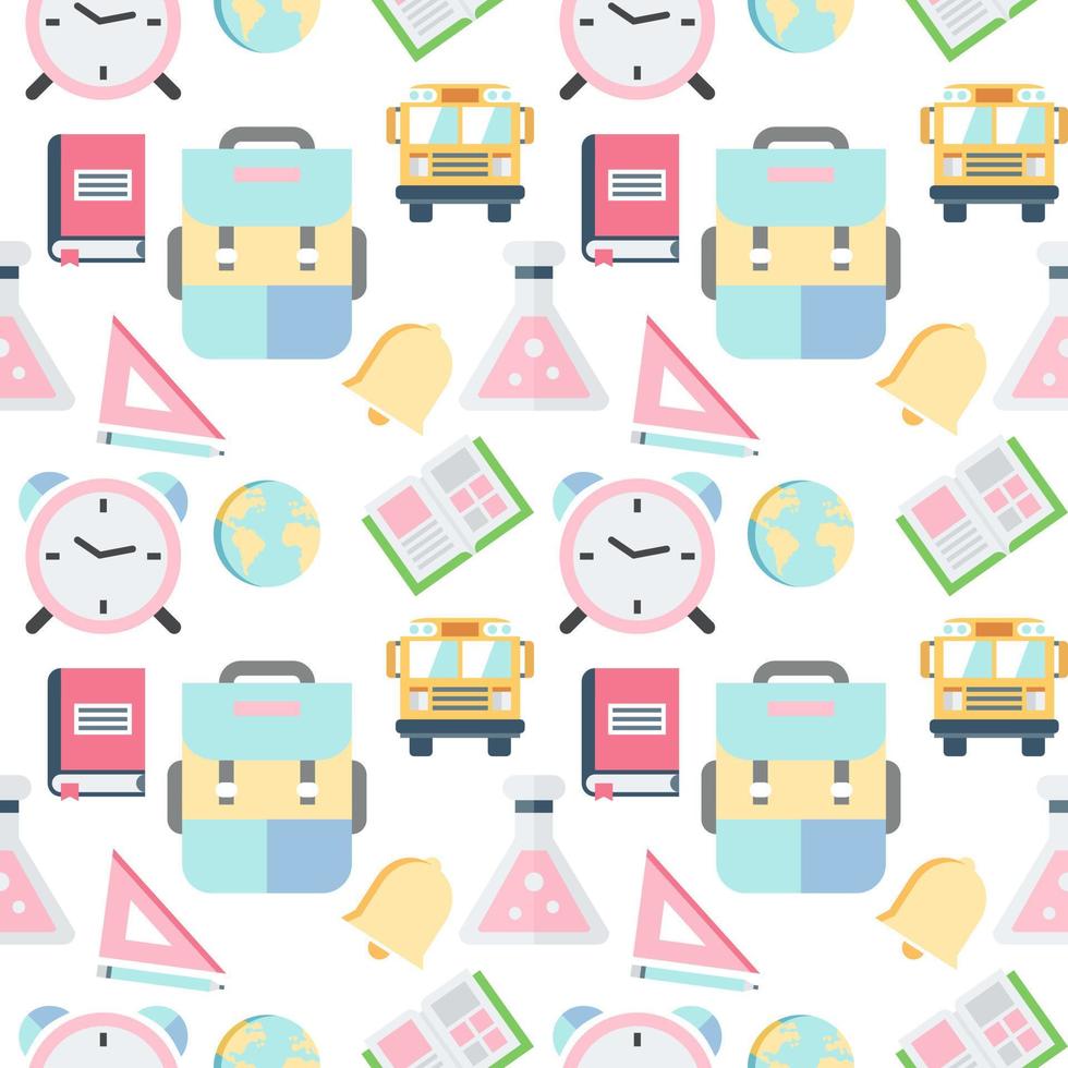 Back to school elements seamless pattern on white background. vector