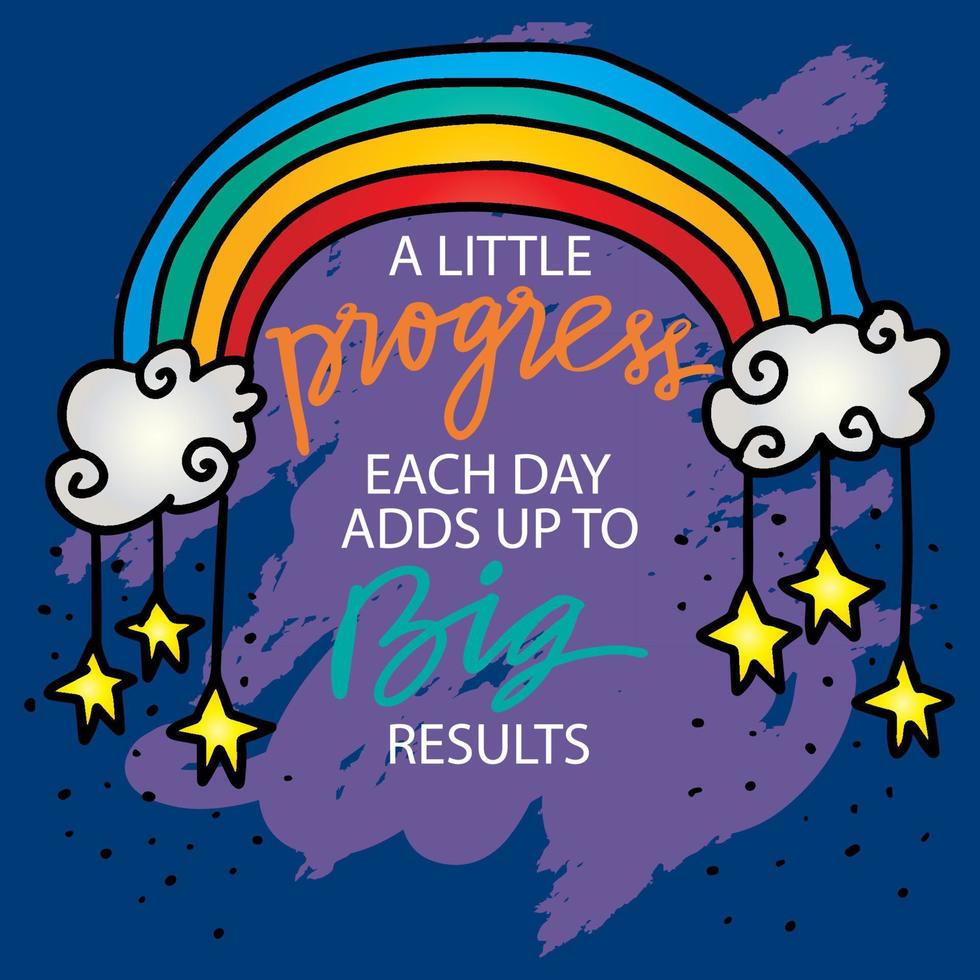 A little progress each day adds up to big results, lettering. Poster quotes. vector