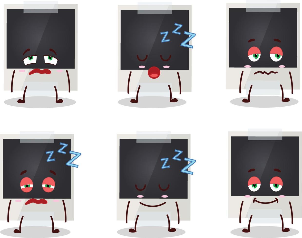 dibujos animados personaje de negro polaroid con soñoliento expresión vector