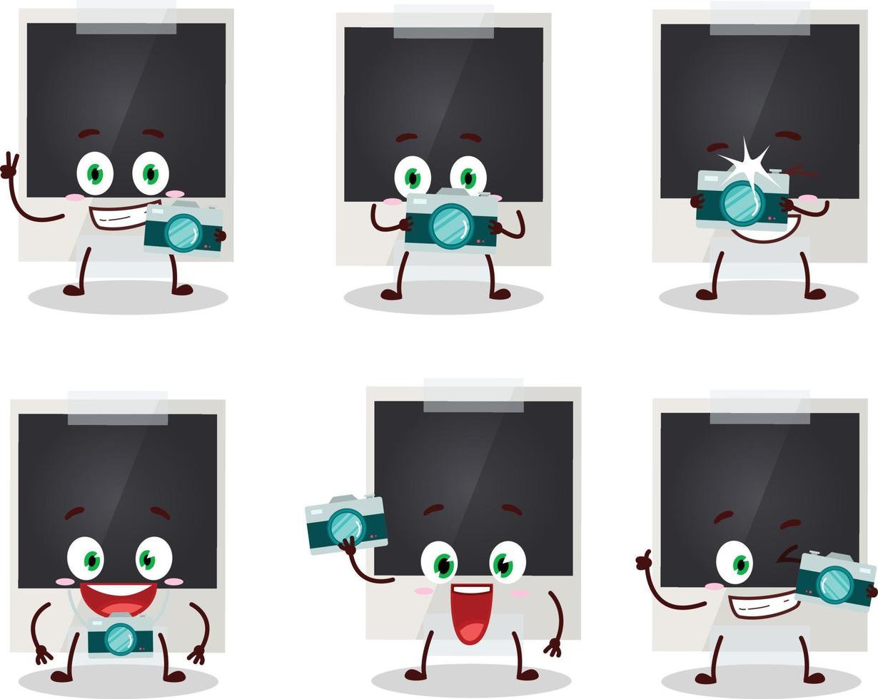Photographer profession emoticon with black polaroid cartoon character vector