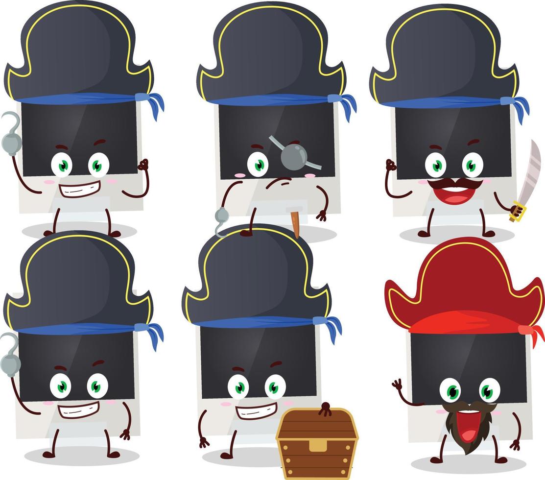 Cartoon character of black polaroid with various pirates emoticons vector