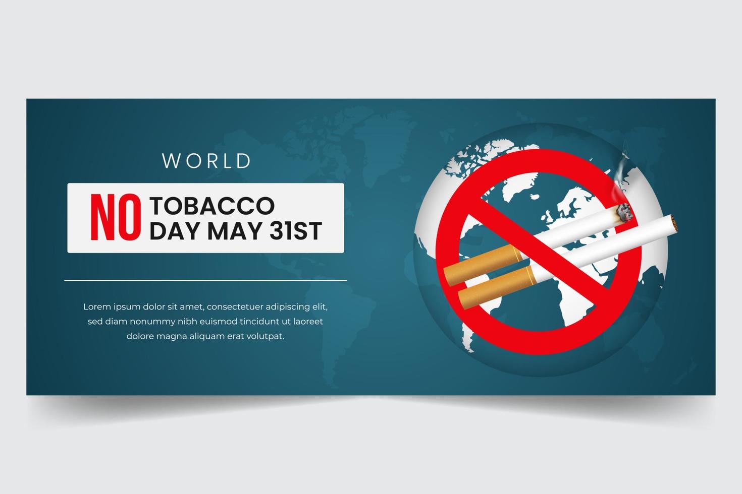 mundo No tabaco día mayo 31 con cigarrillos prohibido firmar y globo ilustración bandera diseño vector