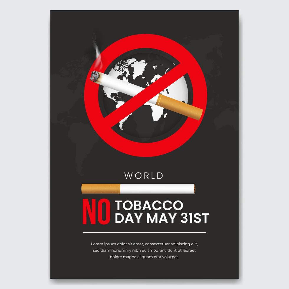 mundo No tabaco día mayo 31 con cigarrillos prohibición ilustración volantes diseño vector