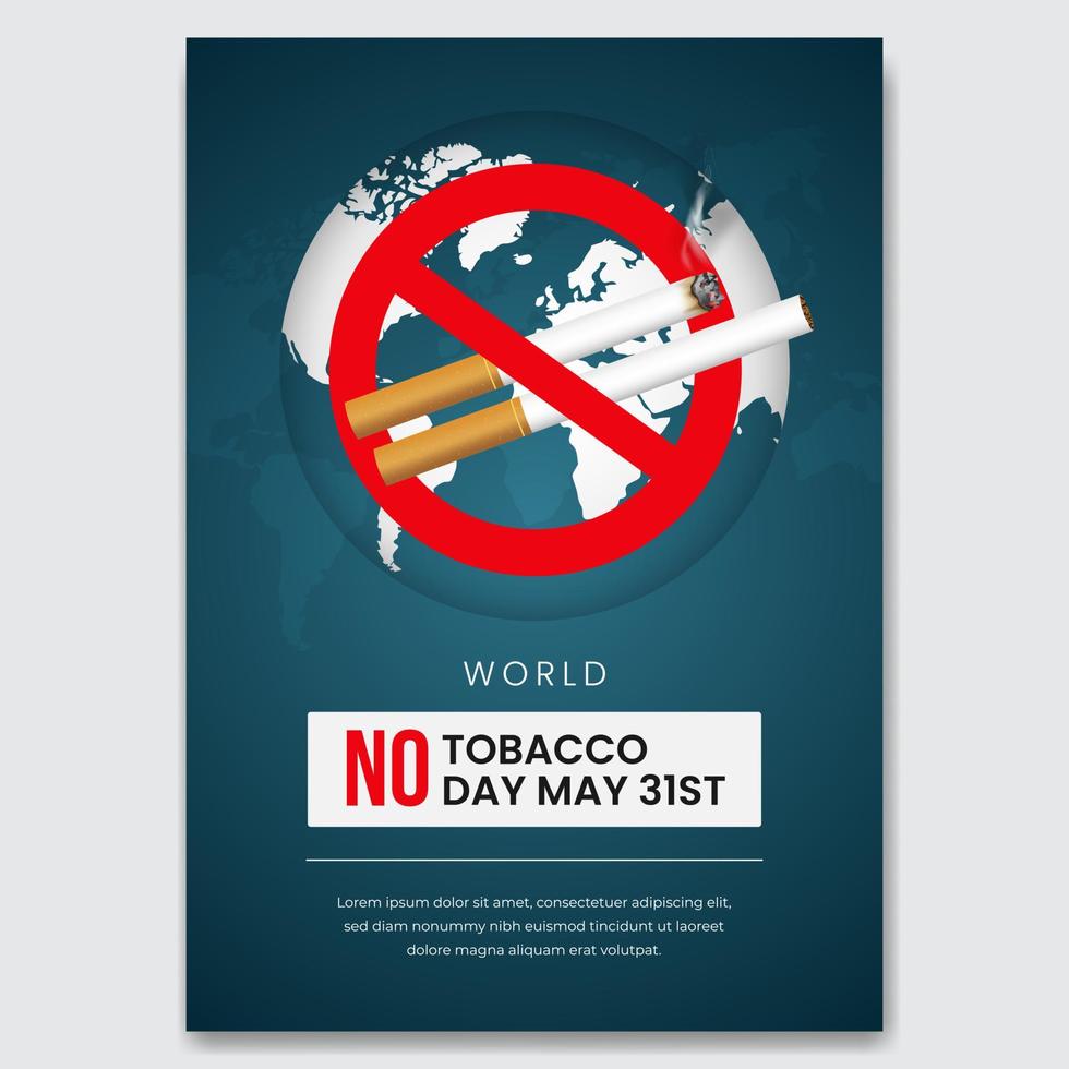 World No Tobacco Day May 31st with cigarettes forbidden sign and globe illustration flyer design vector