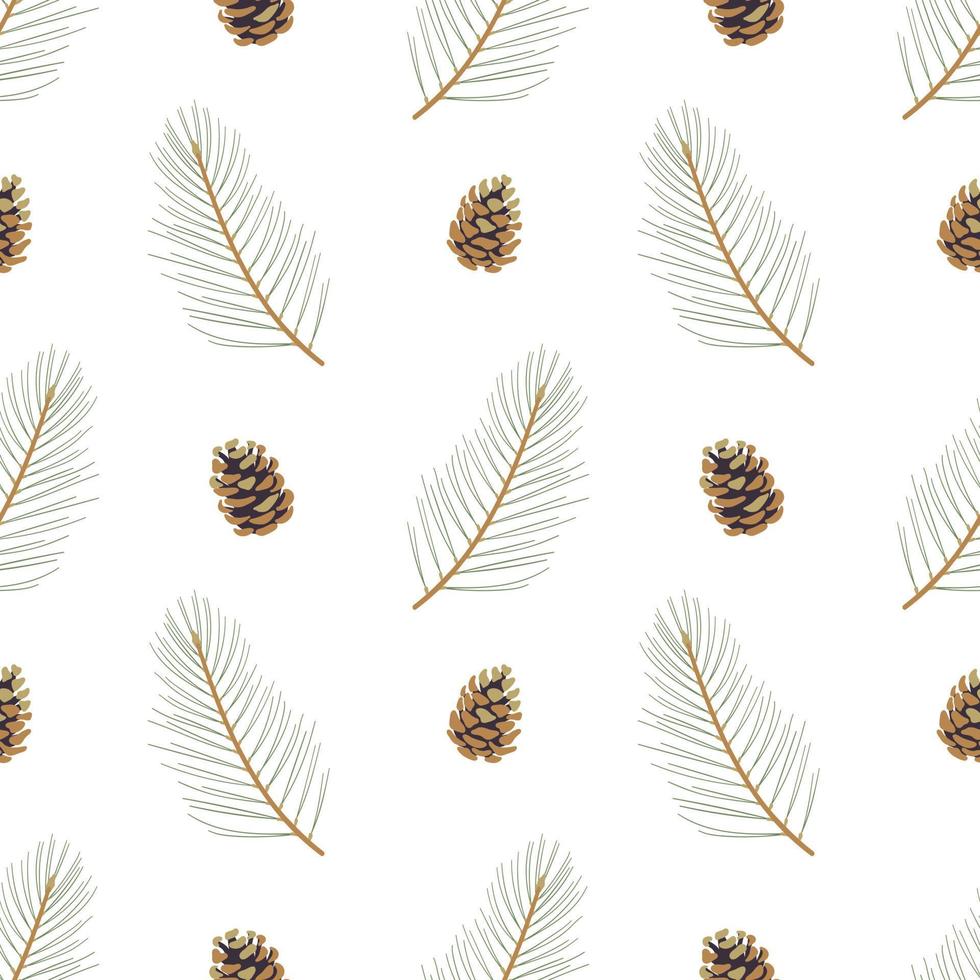 Seamless pattern of coniferous tree branches and cones. Elegant winter background. vector