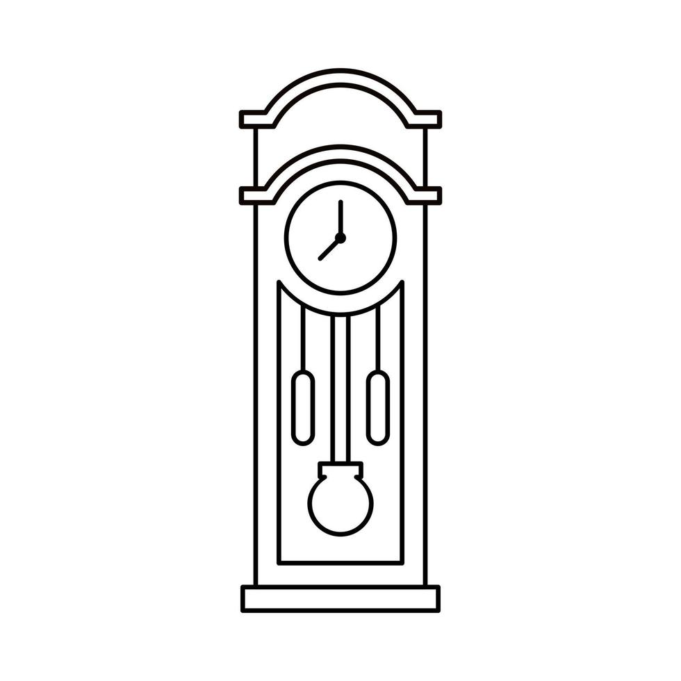 antique wall clock with outline style. showing seven o' clock. isolated on white background. vector illustration.