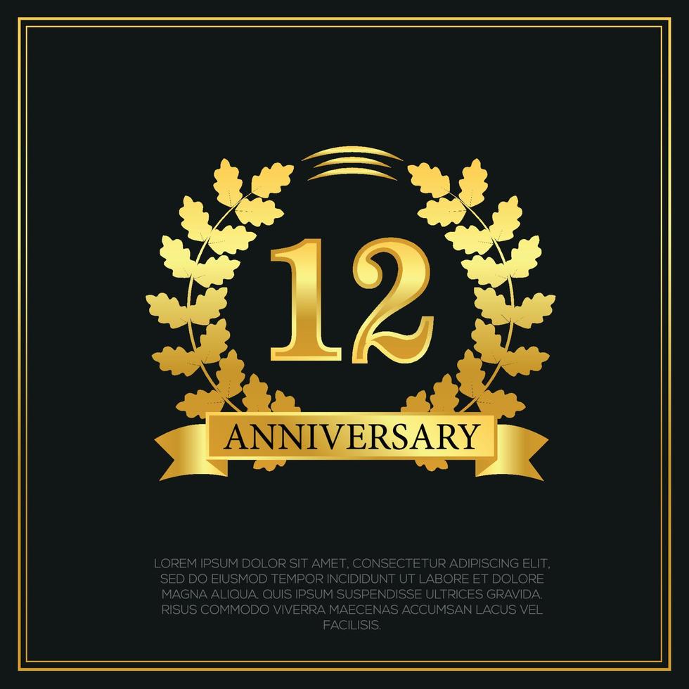 12 year anniversary celebration logo gold color design on black background abstract illustration vector