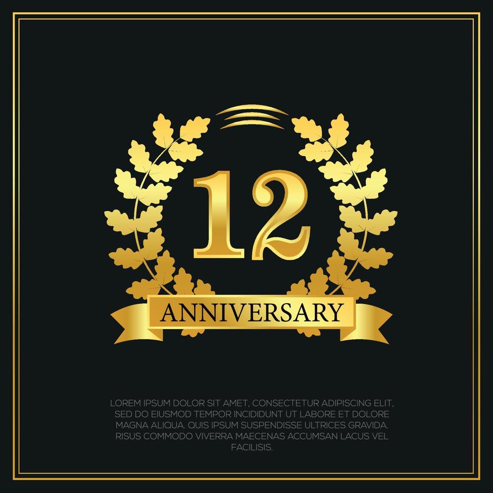 12 año aniversario celebracion logo oro color diseño en negro antecedentes resumen ilustración vector