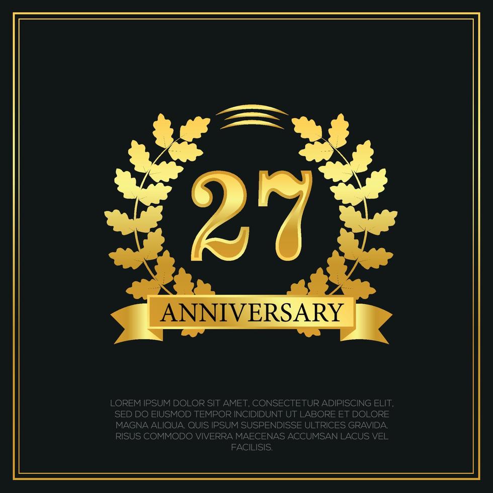 27 año aniversario celebracion logo oro color diseño en negro antecedentes resumen ilustración vector