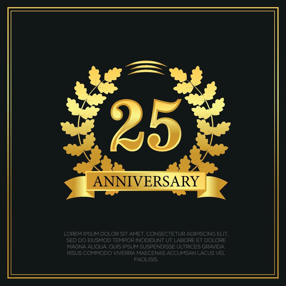 25 year anniversary celebration logo gold color design on black background abstract illustration vector