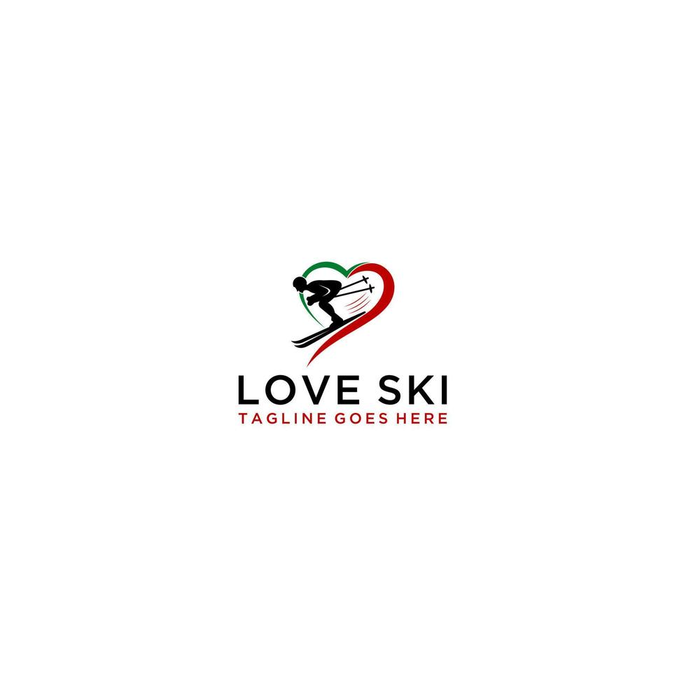 Creative illustration modern symbol ski sport logo design template element with Love vector