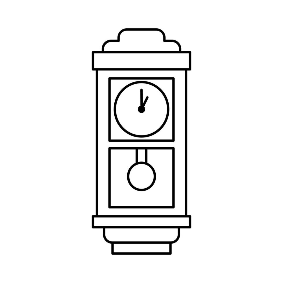 old wall clock in outline style. showing one o' clock. isolated on white background. vector illustration.