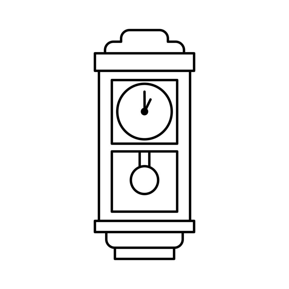 antiguo pared reloj en contorno estilo. demostración uno o' reloj. aislado en blanco antecedentes. vector ilustración.