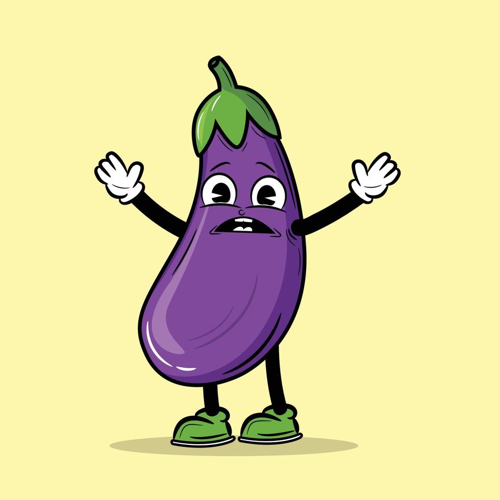 Scared Eggplant character Cartoon vector Illustration
