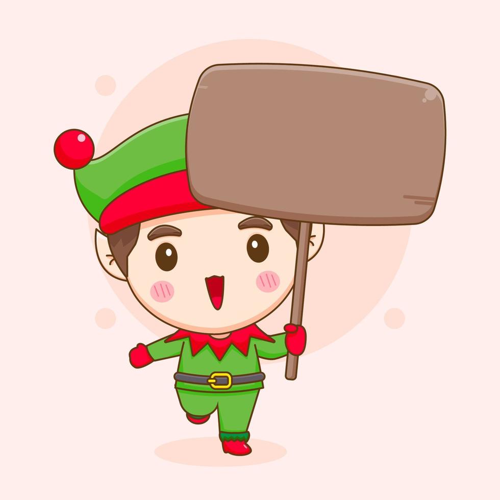 Cute elf with empty board chibi cartoon character vector