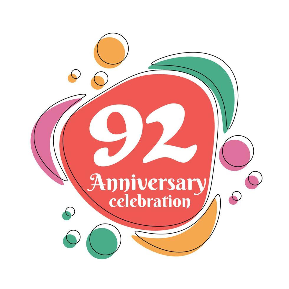92nd anniversary celebration logo colorful design with bubbles on white background abstract vector illustration