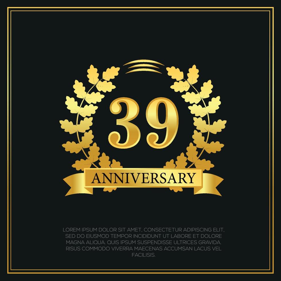 39 year anniversary celebration logo gold color design on black background abstract illustration vector