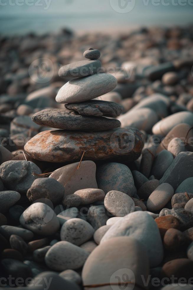 Pebble stones on the beach - soft focus with vintage filter photo