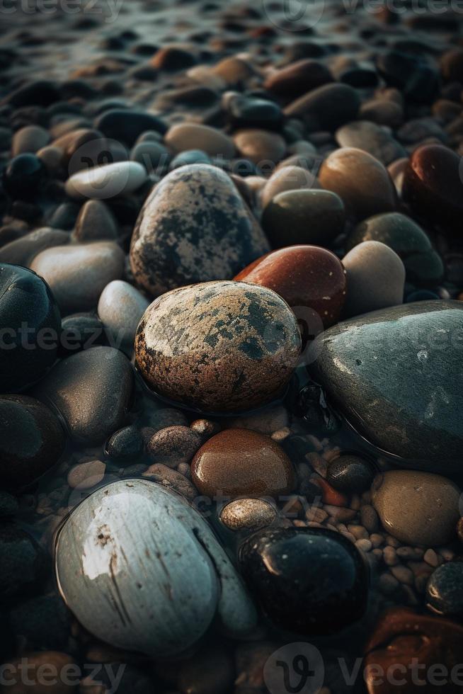 Pebble stones on the beach - soft focus with vintage filter photo