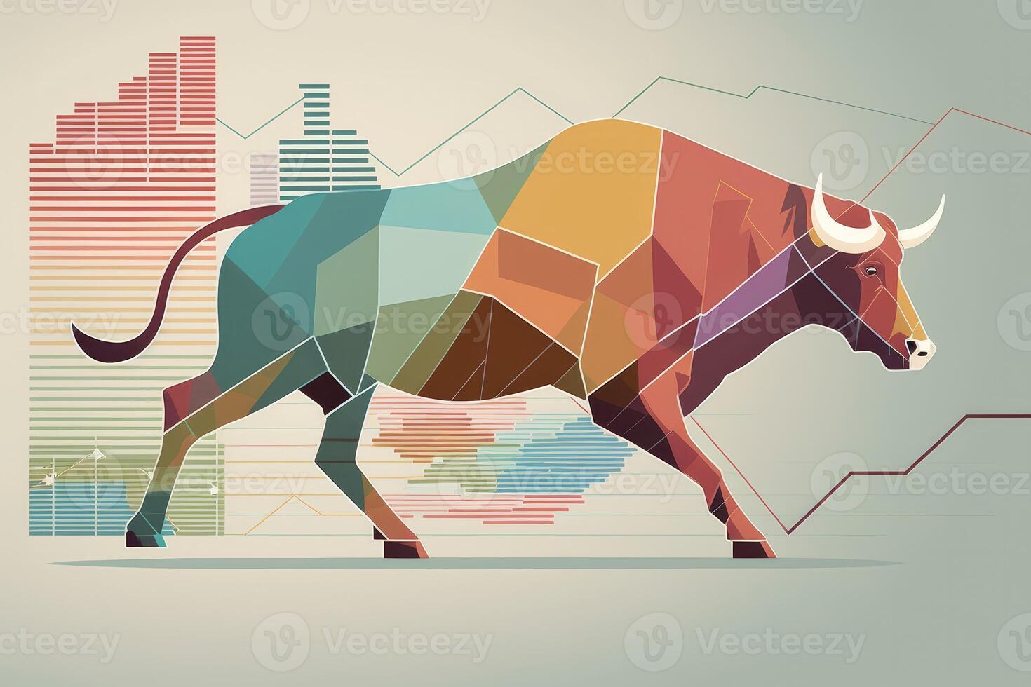 Bull over charts and graphs. photo