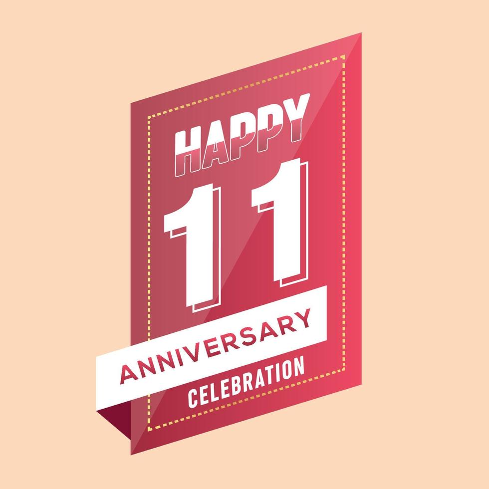 11th anniversary celebration vector pink 3d design on brown background abstract illustration