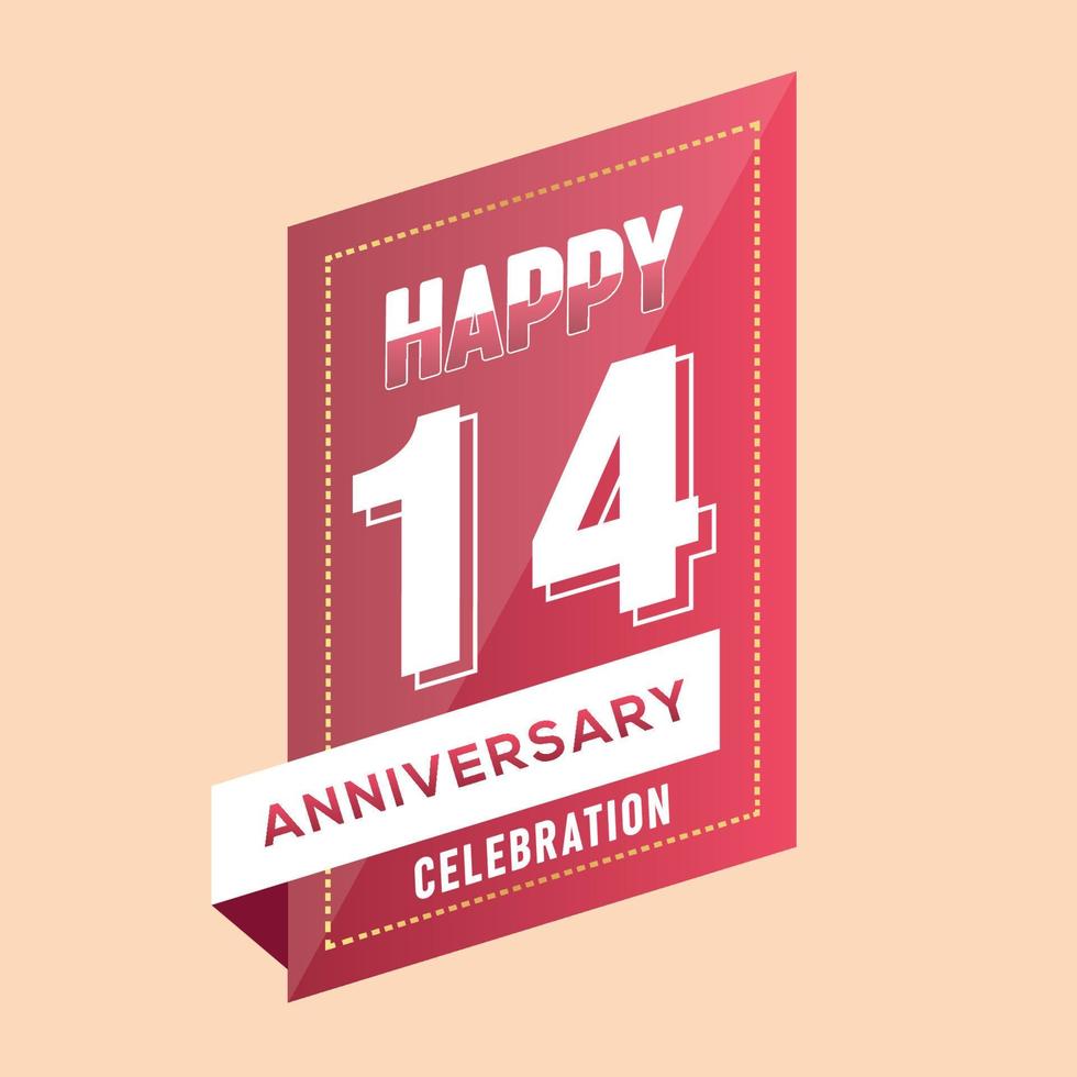 14th anniversary celebration vector pink 3d design on brown background abstract illustration