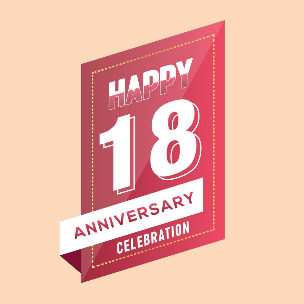 18th anniversary celebration vector pink 3d design on brown background abstract illustration