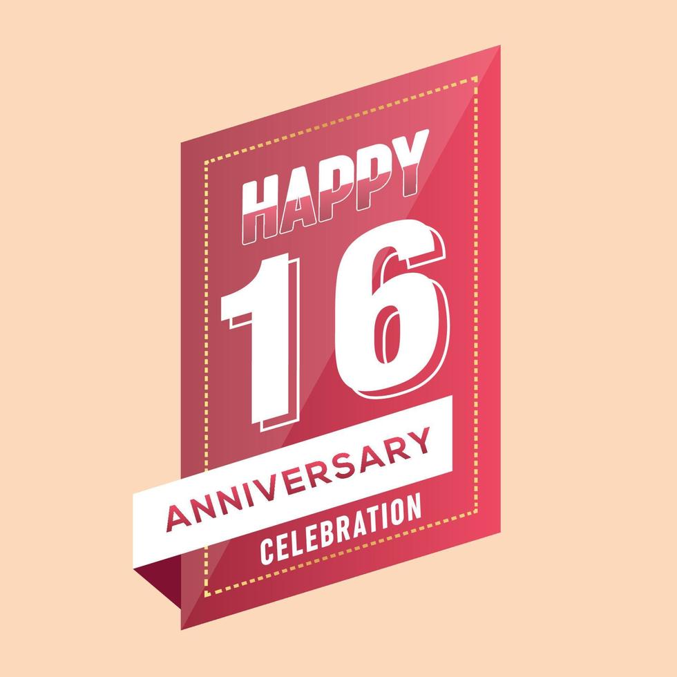 16th anniversary celebration vector pink 3d design on brown background abstract illustration