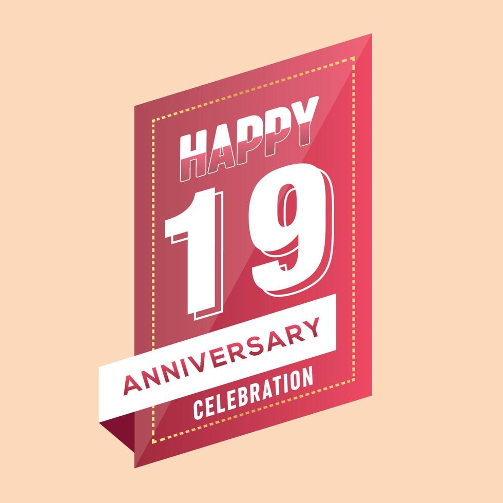 19th anniversary celebration vector pink 3d design on brown background abstract illustration