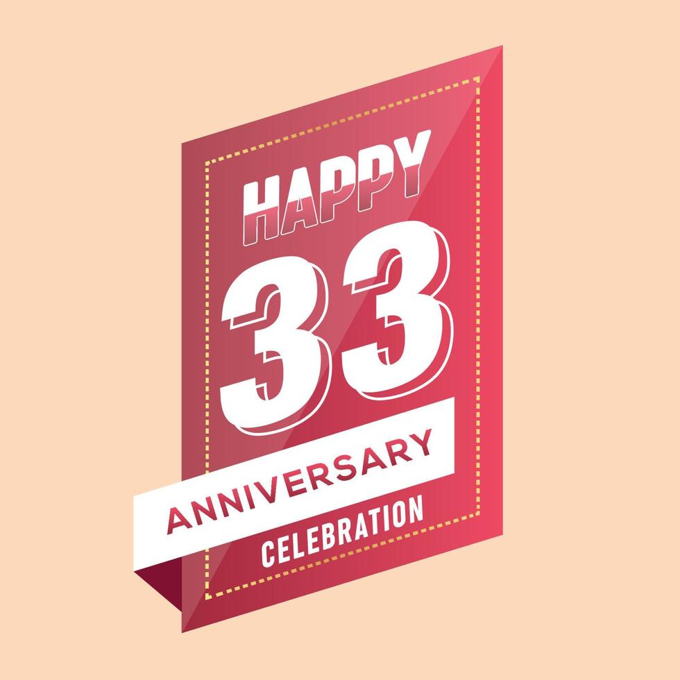 33th anniversary celebration vector pink 3d design on brown background abstract illustration