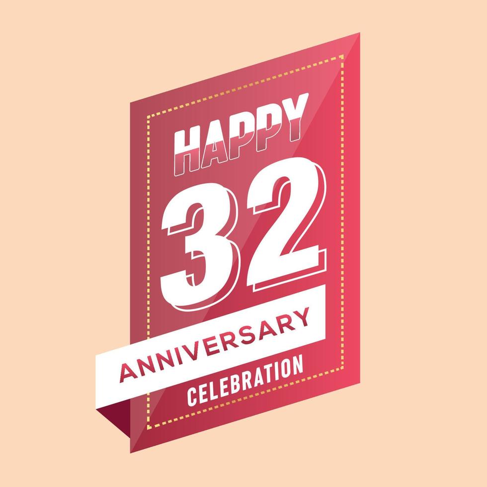 32nd anniversary celebration vector pink 3d design on brown background abstract illustration