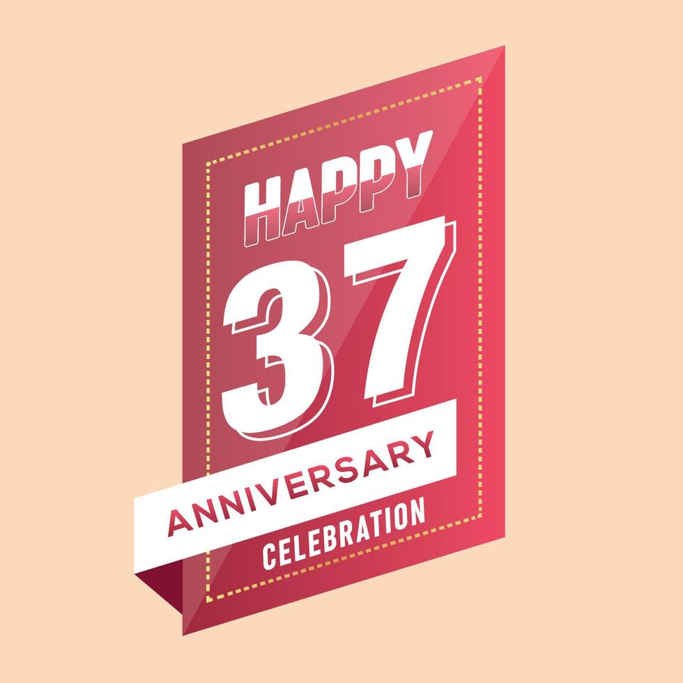 37th anniversary celebration vector pink 3d design on brown background abstract illustration
