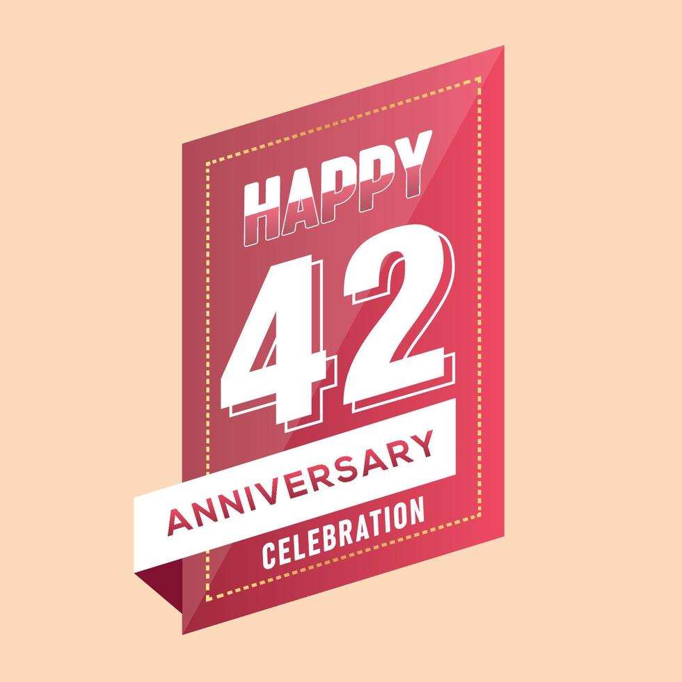 42nd anniversary celebration vector pink 3d design on brown background abstract illustration