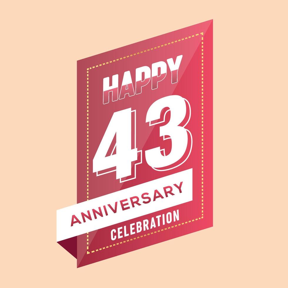 43rd anniversary celebration vector pink 3d design on brown background abstract illustration