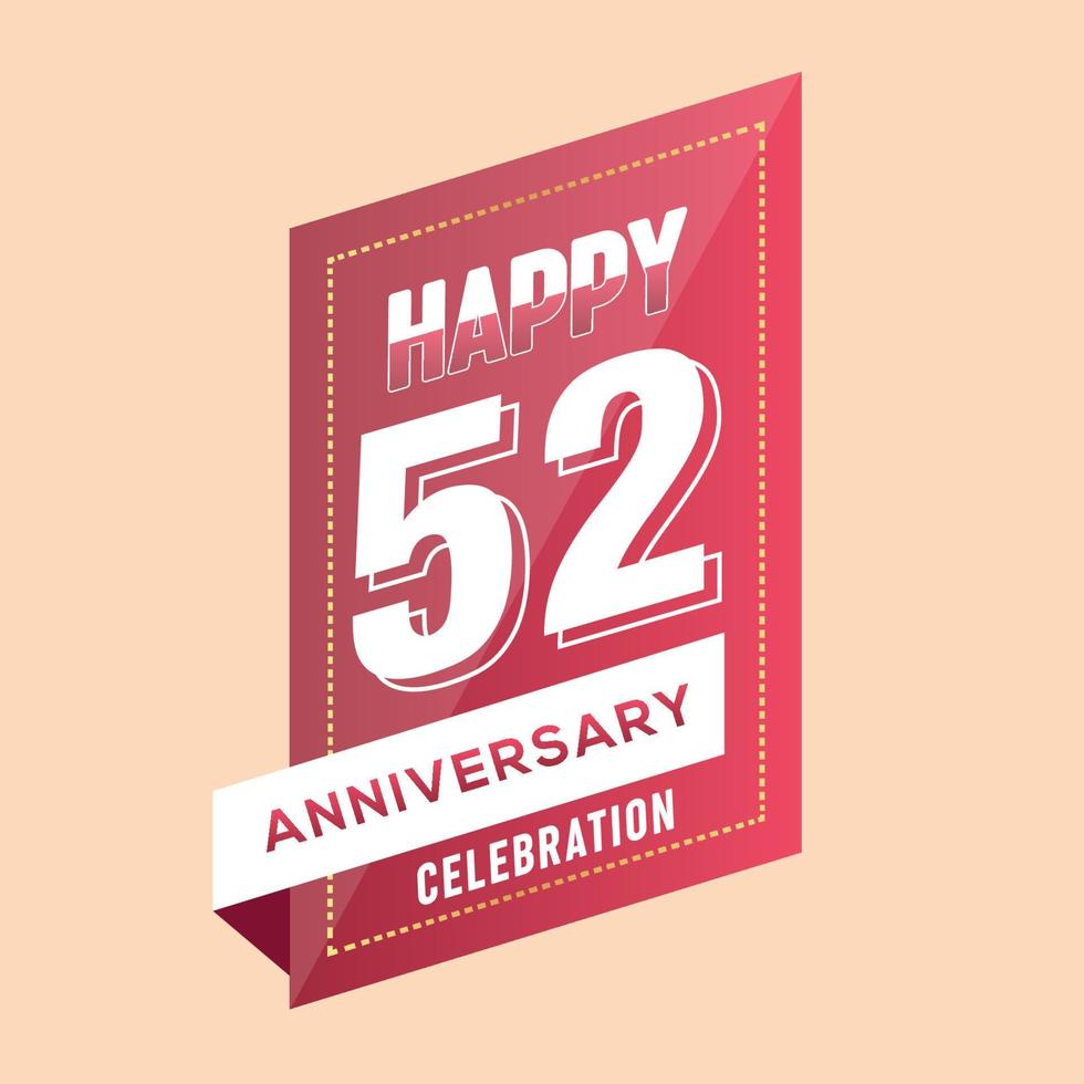 52nd anniversary celebration vector pink 3d design on brown background abstract illustration