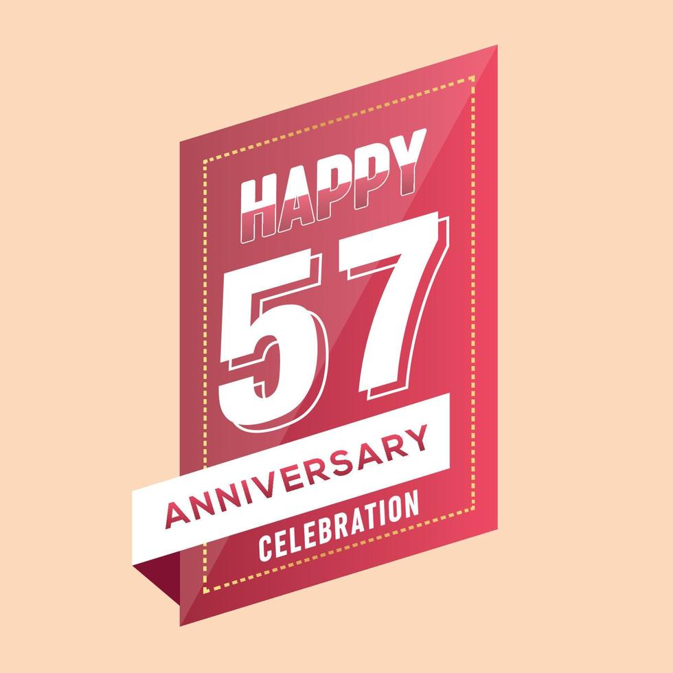 57th anniversary celebration vector pink 3d design on brown background abstract illustration