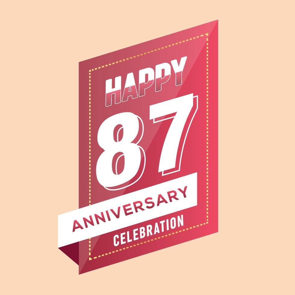 87th anniversary celebration vector pink 3d design on brown background abstract illustration