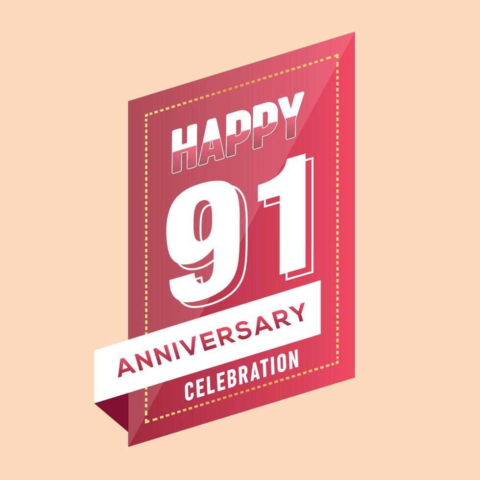 91st anniversary celebration vector pink 3d design on brown background abstract illustration