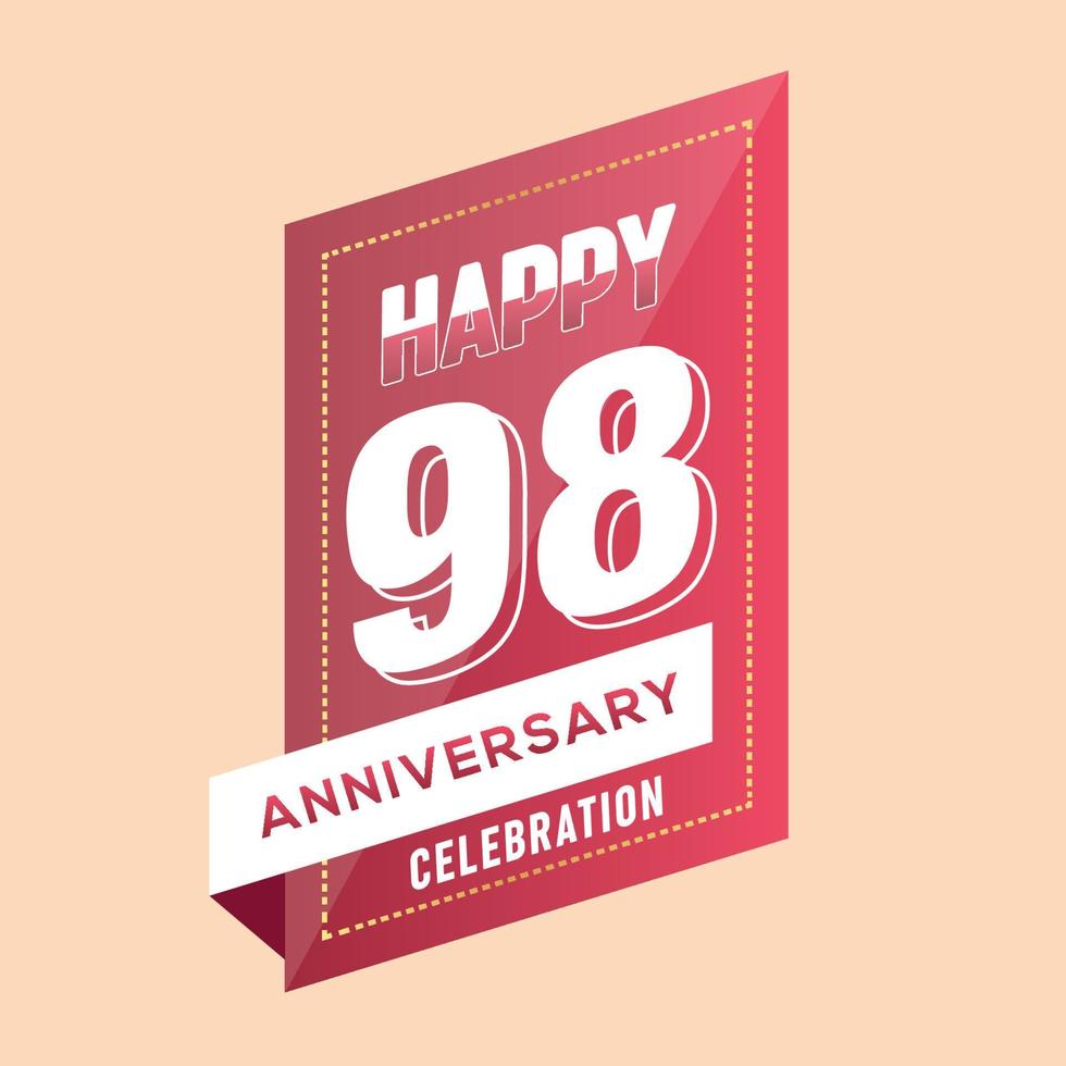 98th anniversary celebration vector pink 3d design on brown background abstract illustration