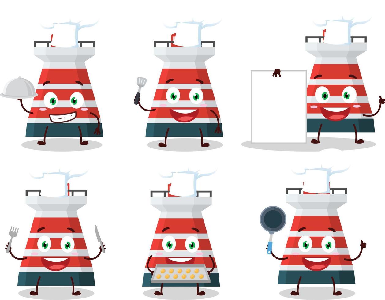 Cartoon character of mercusuar with various chef emoticons vector