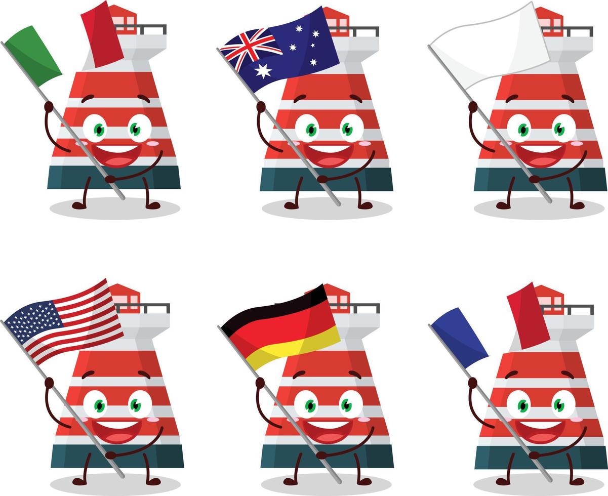 Mercusuar cartoon character bring the flags of various countries vector