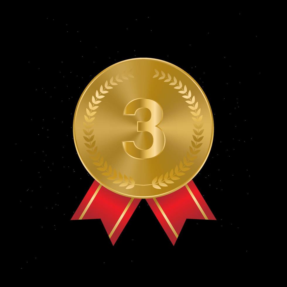 Gold award sport 3st place medal red ribbon 3d realistic vector