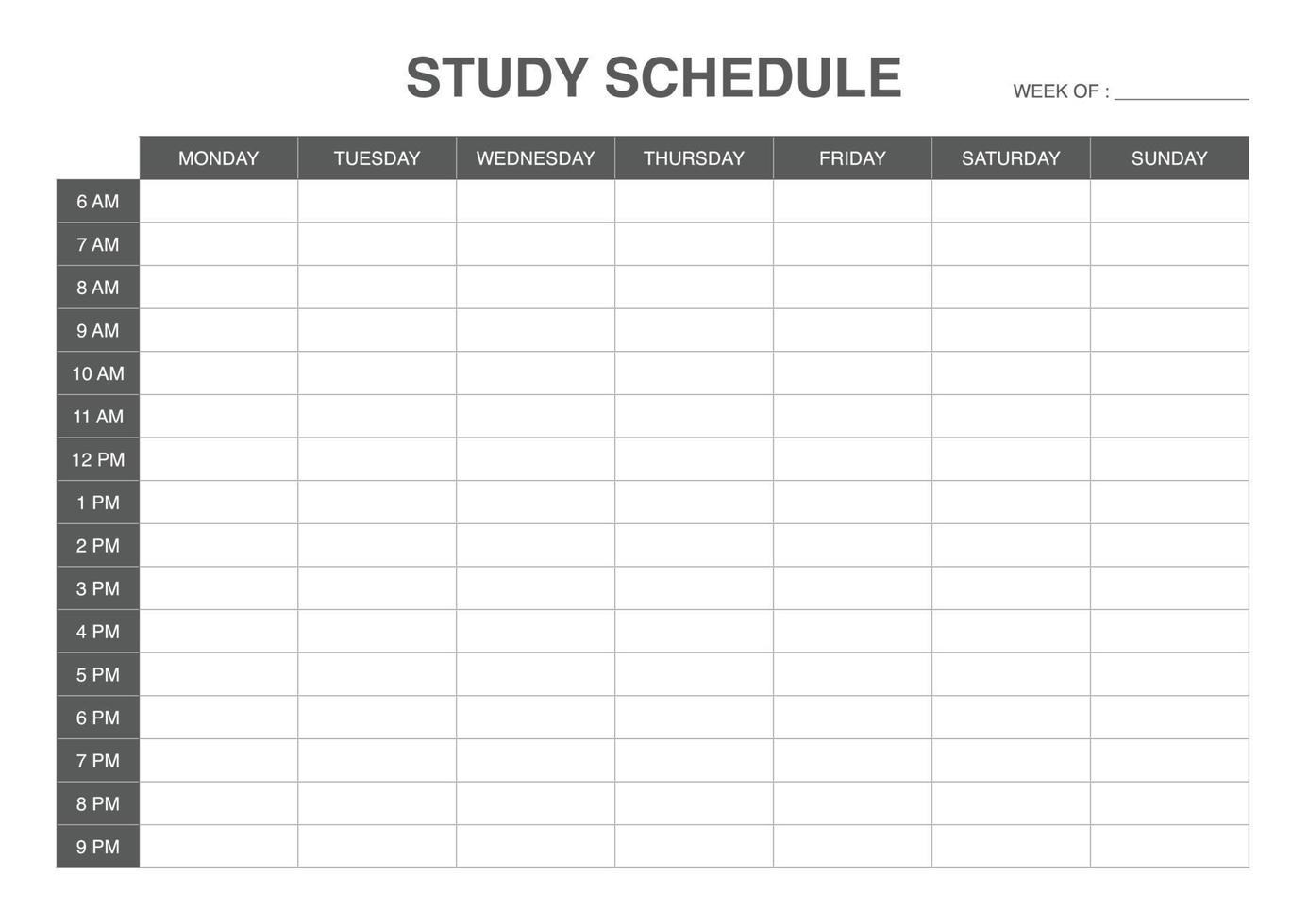 study schedule minimalist timetable, student planner vector